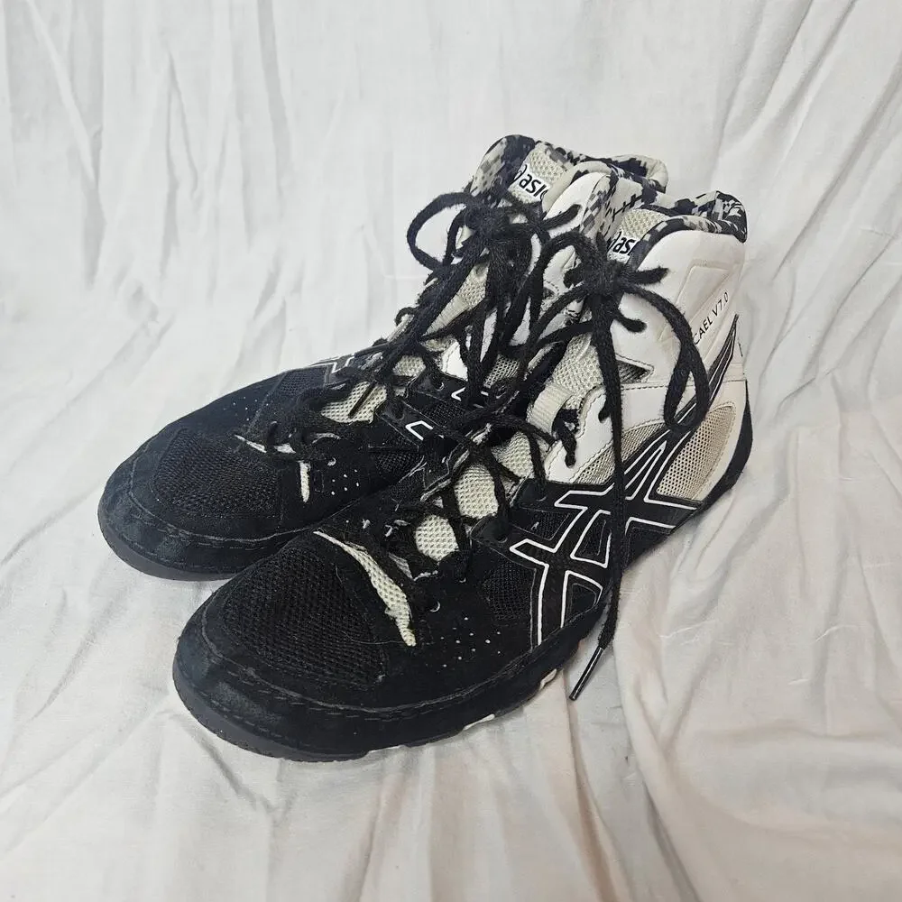 Asics Cael V7.0 Wrestling Shoes Men's US 7 Black White Camo